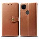 For Google Pixel 4A Retro Solid Color Leather Buckle Phone Case with Lanyard & Photo Frame & Card Slot & Wallet & Stand Function(Brown) - 1