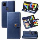 For Google Pixel 4A Retro Solid Color Leather Buckle Phone Case with Lanyard & Photo Frame & Card Slot & Wallet & Stand Function(Blue) - 1