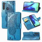 For Motorola G Pro Butterfly Love Flower Embossed Horizontal Flip Leather Case with Bracket / Card Slot / Wallet / Lanyard(Blue) - 1