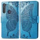 For Motorola G Pro Butterfly Love Flower Embossed Horizontal Flip Leather Case with Bracket / Card Slot / Wallet / Lanyard(Blue) - 2