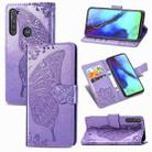 For Motorola G Pro Butterfly Love Flower Embossed Horizontal Flip Leather Case with Bracket / Card Slot / Wallet / Lanyard(Light Purple) - 1