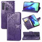 For Motorola G Pro Butterfly Love Flower Embossed Horizontal Flip Leather Case with Bracket / Card Slot / Wallet / Lanyard(Dark Purple) - 1