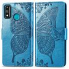 For Huawei Honor 9X Lite Butterfly Love Flower Embossed Horizontal Flip Leather Case with Bracket / Card Slot / Wallet / Lanyard(Blue) - 2