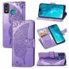 For Huawei Honor 9X Lite Butterfly Love Flower Embossed Horizontal Flip Leather Case with Bracket / Card Slot / Wallet / Lanyard(Lighte Purple) - 1