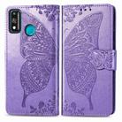 For Huawei Honor 9X Lite Butterfly Love Flower Embossed Horizontal Flip Leather Case with Bracket / Card Slot / Wallet / Lanyard(Lighte Purple) - 2