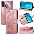 For Huawei Honor 9X Lite Butterfly Love Flower Embossed Horizontal Flip Leather Case with Bracket / Card Slot / Wallet / Lanyard(Rose Gold) - 1