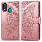 For Huawei Honor 9X Lite Butterfly Love Flower Embossed Horizontal Flip Leather Case with Bracket / Card Slot / Wallet / Lanyard(Rose Gold) - 2
