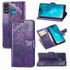 For Huawei Honor 9X Lite Butterfly Love Flower Embossed Horizontal Flip Leather Case with Bracket / Card Slot / Wallet / Lanyard(Dark Purple) - 1