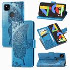 For Google Pixel 4A Butterfly Love Flower Embossed Horizontal Flip Leather Case with Bracket / Card Slot / Wallet / Lanyard(Blue) - 1