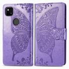 For Google Pixel 4A Butterfly Love Flower Embossed Horizontal Flip Leather Case with Bracket / Card Slot / Wallet / Lanyard(Light Purple) - 2