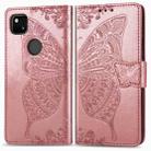 For Google Pixel 4A Butterfly Love Flower Embossed Horizontal Flip Leather Case with Bracket / Card Slot / Wallet / Lanyard(Rose Gold) - 2