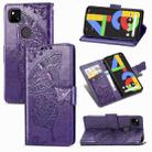 For Google Pixel 4A Butterfly Love Flower Embossed Horizontal Flip Leather Case with Bracket / Card Slot / Wallet / Lanyard(Dark Purple) - 1