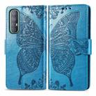 For OPPO Reno3 Pro Butterfly Love Flower Embossed Horizontal Flip Leather Case with Bracket / Card Slot / Wallet / Lanyard(Blue) - 1