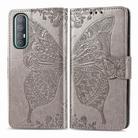 For OPPO Reno3 Pro Butterfly Love Flower Embossed Horizontal Flip Leather Case with Bracket / Card Slot / Wallet / Lanyard(Grey) - 1