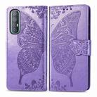 For OPPO Reno3 Pro Butterfly Love Flower Embossed Horizontal Flip Leather Case with Bracket / Card Slot / Wallet / Lanyard(Lighte Purple) - 1