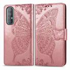 For OPPO Reno3 Pro Butterfly Love Flower Embossed Horizontal Flip Leather Case with Bracket / Card Slot / Wallet / Lanyard(Rose Gold) - 1