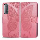 For OPPO Reno3 Pro Butterfly Love Flower Embossed Horizontal Flip Leather Case with Bracket / Card Slot / Wallet / Lanyard(Pink) - 1