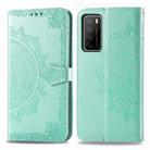 For Huawei Honor Play 4 Mandala Flower Embossed Horizontal Flip Leather Case with Bracket / Card Slot / Wallet / Lanyard(Green) - 2