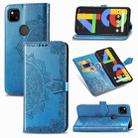 For Google Pixel 4a Mandala Flower Embossed Horizontal Flip Leather Case with Bracket / Card Slot / Wallet / Lanyard(Blue) - 1