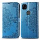 For Google Pixel 4a Mandala Flower Embossed Horizontal Flip Leather Case with Bracket / Card Slot / Wallet / Lanyard(Blue) - 2