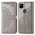 For Google Pixel 4a Mandala Flower Embossed Horizontal Flip Leather Case with Bracket / Card Slot / Wallet / Lanyard(Gray) - 1