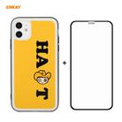 For iPhone 11 Hat-Prince ENKAY ENK-PC0462 Cartoon Series PU Leather + PC Hard Slim Case Shockproof Cover ＆ 0.26mm 9H 2.5D Full Glue Full Coverage Tempered Glass Protector Film(Yellow) - 1