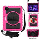 For iPad Air 2022 / 2020 10.9 360 Degree Rotation PC + Silicone Shockproof Combination Case with Holder & Hand Grip Strap & Neck Strap & Pen Slot Holder(Hot Pink) - 1