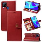 For OPPO Realme C15 Retro Solid Color Leather Buckle Phone Case with Lanyard & Photo Frame & Card Slot & Wallet & Stand Function(Red) - 1