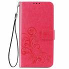 For OnePlus 8 Four-leaf Clasp Embossed Buckle PU Leather Case with Holder & Card Slots & Wallet & Hand Strap(Magenta) - 2