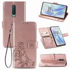 For OnePlus 8 Four-leaf Clasp Embossed Buckle PU Leather Case with Holder & Card Slots & Wallet & Hand Strap(Rose Gold) - 1