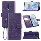 For OnePlus 8 Four-leaf Clasp Embossed Buckle PU Leather Case with Holder & Card Slots & Wallet & Hand Strap(Purple) - 1