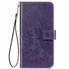 For OnePlus 8 Four-leaf Clasp Embossed Buckle PU Leather Case with Holder & Card Slots & Wallet & Hand Strap(Purple) - 2