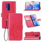 For OnePlus 8 Pro Four-leaf Clasp Embossed Buckle PU Leather Case with Holder & Card Slots & Wallet & Hand Strap(Magenta) - 1