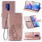 For OnePlus 8 Pro Four-leaf Clasp Embossed Buckle PU Leather Case with Holder & Card Slots & Wallet & Hand Strap(Rose Gold) - 1