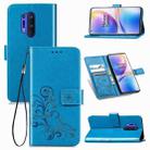 For OnePlus 8 Pro Four-leaf Clasp Embossed Buckle PU Leather Case with Holder & Card Slots & Wallet & Hand Strap(Blue) - 1