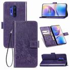 For OnePlus 8 Pro Four-leaf Clasp Embossed Buckle PU Leather Case with Holder & Card Slots & Wallet & Hand Strap(Purple) - 1