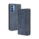 For OPPO Reno4 4G Magnetic Buckle Retro Crazy Horse Texture Horizontal Flip Leather Case  , with Holder & Card Slots & Photo Frame(Blue) - 1