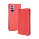 For OPPO Reno4 4G Magnetic Buckle Retro Crazy Horse Texture Horizontal Flip Leather Case  , with Holder & Card Slots & Photo Frame(Red) - 1