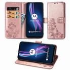 For Motorola One Fusion Plus Four-leaf Clasp Embossed Buckle Mobile Phone Protection Leather Case with Lanyard & Card Slot & Wallet & Bracket Function(Rose Gold) - 1
