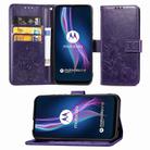 For Motorola One Fusion Plus Four-leaf Clasp Embossed Buckle Mobile Phone Protection Leather Case with Lanyard & Card Slot & Wallet & Bracket Function(Purple) - 1