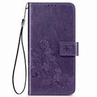 For Motorola One Fusion Plus Four-leaf Clasp Embossed Buckle Mobile Phone Protection Leather Case with Lanyard & Card Slot & Wallet & Bracket Function(Purple) - 2