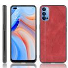 For Oppo Reno4 4G International Edition Shockproof Sewing Cow Pattern Skin PC + PU + TPU Case(Red) - 1