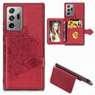 For Samsung Galaxy Note 20 Mandala Embossed Magnetic Cloth PU + TPU + PC Case with Holder & Card Slots & Wallet & Photo Frame & Strap(Red) - 1