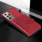For Samsung Galaxy Note 20 Mandala Embossed Magnetic Cloth PU + TPU + PC Case with Holder & Card Slots & Wallet & Photo Frame & Strap(Red) - 2