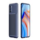 For OPPO Reno4 4G Global Official Version Carbon Fiber Texture Shockproof TPU Case(Blue) - 1