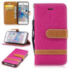 Color Matching Denim Texture Leather Case for iPhone 5 &  Se , with Holder & Card Slots & Wallet & Lanyard(Rose Red) - 1