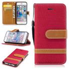 Color Matching Denim Texture Leather Case for iPhone 5 &  Se , with Holder & Card Slots & Wallet & Lanyard(Red) - 1