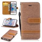 Color Matching Denim Texture Leather Case for iPhone 5 &  Se , with Holder & Card Slots & Wallet & Lanyard(Brown) - 1
