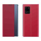 For Samsung Galaxy Note20 Side Window Display with Magnetic Suction / Bracket / Sleep Function / Plain Leather + PC Flip Phone Case(Red) - 1