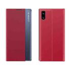 For Xiaomi Redmi 9A Side Window Display with Magnetic Suction / Bracket / Sleep Function / Plain Leather + PC Flip Phone Case(Red) - 1